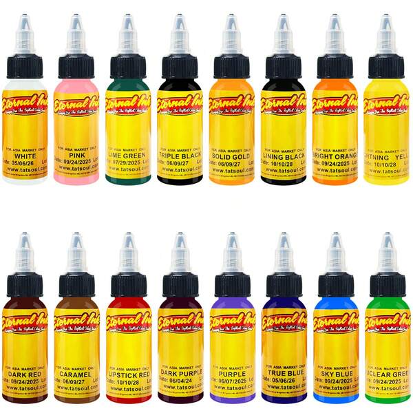 16 瓶（每瓶 1 盎司）彩色墨水套装，包括：勃艮第红、中国红、火红、绿色、蓝色、橙色、白色、淡黄色、棕色、洋红色、紫色和黑色