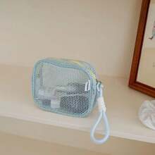1 Pc Mesh Makeup Bag, High Appearance Level, Dopamine Pearl Zipper, Large-Capacity Storage Bag
