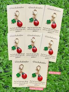 8pcs Lucky Ladybug & Four-Leaf Clover Keychain Decoration Set - Comes With Card - Brings Good Luck To Family And Friends - Perfect Gift For Birthday, Party, Graduation, Christmas, Thanksgiving, New Year