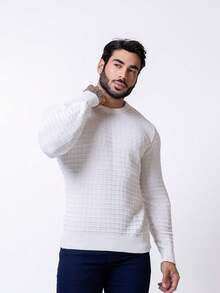 Men's Knitted Sweater, Long Sleeve, Solid Color, Autumn Winter, Chic, Elegant, Premium Line - 白色 - 查看 7