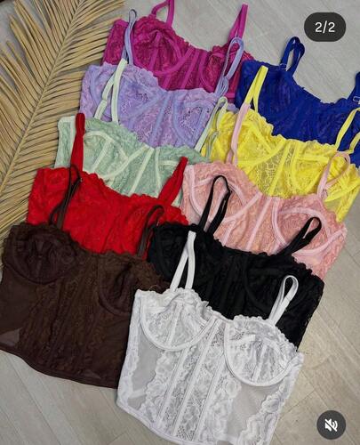 Corset Rendado Sem Bojo Tule Cinderela Aro e Alça Cropped Feminino Básico PRIMAVERA-VERÃO