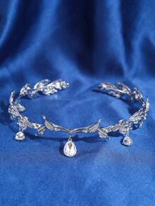 1pc Crystal Queen Crown Headband, Rhinestone Bridal Wedding Hair Accessories, Vintage Leaf Rhinestone Headpiece Pendant Hairband, Suitable For Women Princess Performance, Party, Halloween Costume, Bridesmaids Gifts, Coronas, Tiara