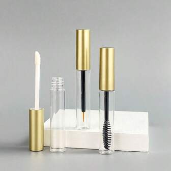 1/5 pièces Set de bouteilles de mascara, capuchon mat doré avec bouteille transparente, tube de mascara vide de 5 ml, contenants rechargeables pour brillant à lèvres/teinte, mascara, sérum pour cils, colle pour cils, eye-liner, contenants pour brillant à lèvres/rouge à lèvres, série DIY, avec petit entonnoir