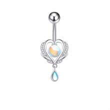1pc Personalized Heart & Moon Cubic Zirconia Inlaid Navel Ring, 14G Iridescent Aurora Decor Belly Button Piercing Suitable For Daily Wear