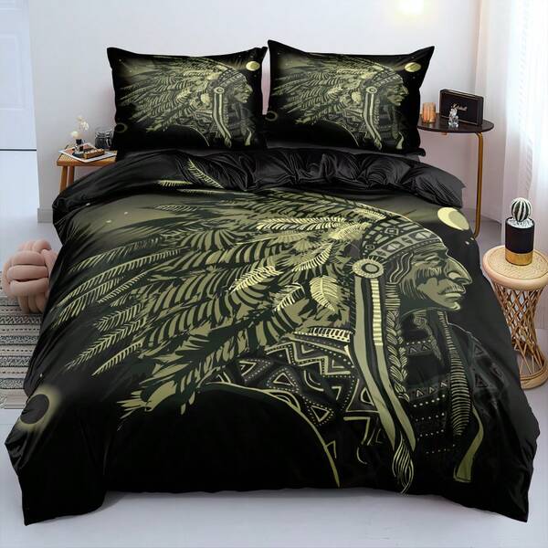 Conjunto de capa de edredom de microfibra com tema de renascimento artístico, 2/3 peças, impresso em 3D, com estampa dourada, para decoração de colecionadores e exposições temáticas (tamanho 135x200, apenas 1 fronha)