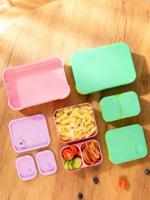 1pc Creative Minimalist Solid Color Stripe Insulated Bento Box, Square Shape With PP Cutlery Set, Multi-Color Options, High-Quality Leak-Proof Design, For Work, Daycare, School And Travel Food Storage Container To Keep Sandwiches, Fruits, Snacks And Salads Fresh - Multicolor - View 9