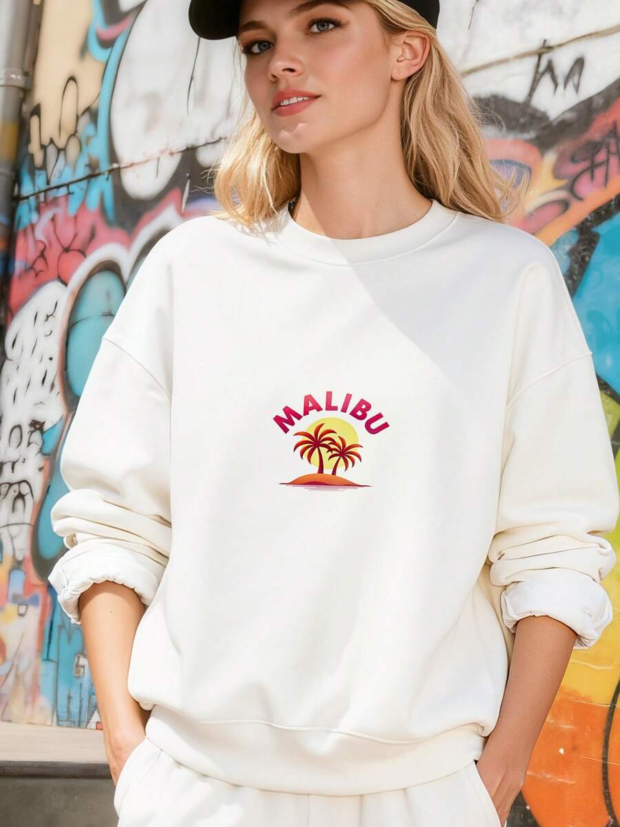 Malibu Sunset - California - Aesthetic Design - Classic Hoodless Sweahoodless Sweathoodless Sweatshirt - trắng - Xem 1