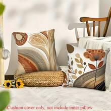 4 piezas de Fundas de almohada de estilo tradicional de poliéster, con estampados florales y bohemios de plantas, impresión de un solo lado, con cremallera, lavables a máquina, fundas de almohada para decoración del hogar