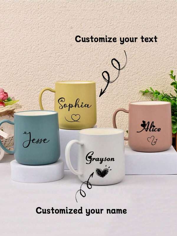 1 pieza Taza de café personalizada, Taza de agua personalizada, Taza personalizada, Taza de plástico de 380ml/12oz, Taza de esmalte con nombre personalizado, Taza de aniversario personalizada, Regalos personalizados para familia, mujeres, hombres, regalos festivos, antihongo, reutilizable, exquisita, adorable, moderna, contrato personalizado