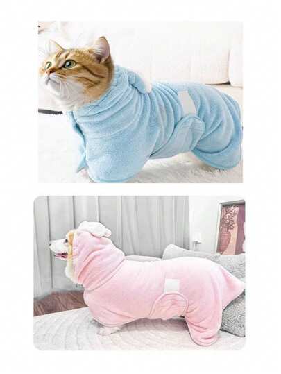 1 pieza Bata de baño con capucha para mascotas, disponible en múltiples tamaños y colores, toallas para cachorros, toallas para mascotas, accesorios para perros, toallas para gatos, toallas para perros, toallas para mascotas súper absorbentes y de secado rápido para todas las mascotas, perros y gatos, toallas grandes para secar perros y gatos, batas ajustables para el baño de mascotas y secador de perros para perros y gatos, artículos para mascotas