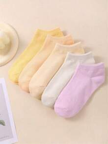 1/5/10/20 Pairs Women's Random Candy Color Flat Short Socks - Multicolor - View 4
