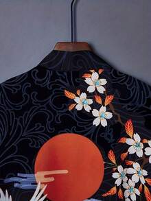 Vintage Inspired Lightweight Kimono Jacket, Loose BF Style, Japanese Streetwear, Floral Phoenix Print Cardigan With 3/4 Sleeves, Suitable For Holiday, Cosplay And Performance Wear