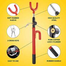 Steering Wheel Lock The Club Twin Hooks Anti Theft Universal Car Truck Van SUV - Red - View 2