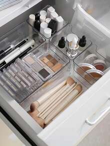 3/6pcs Multifunctional Plastic Cosmetic Drawer Organizer Box - Makeup, Jewelry, And Accessories Storage Solution For Vanity And Desk - Clear - View 8