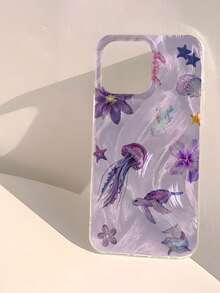 海洋 1 件独特紫色水母和海星图案防水防摔防软手机壳保护套适用于苹果手机 - 彩色 - 查看 5
