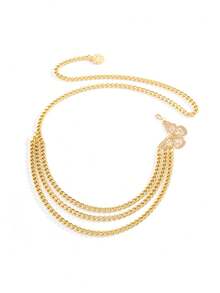 1 Piece - European/American Fashion Accessory, Stylish And Versatile, Simple Multi-Layer Metal Body Chain, Women's Personalized Fringed Street Style Butterfly Waist Chain