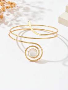 1pc Elegant Summer Gold Spiral Geometric Turquoise Armband, Adjustable Bracelet Suitable For Party, Banquet, Girlfriend Gift, Date Accessory