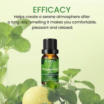 FLATPEA "Peppermint Aromatherapy Essential Oil 10ml/0.34fl.Oz - Ideal For Fragrance Machine, Burner, Car Diffuser, Scent Crystals & Essential Oil Necklace, Refreshing & Energizing Scent To Enhance Focus, Relieve Fatigue & Repel Odors"