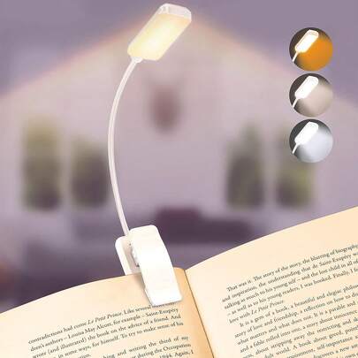 1pc 8 LED Rechargeable Book Light For Bedside Reading - Eye-Caring 3 Color Temperatures, Dimmable Brightness, Compact Lightweight Clip-On Reading Lamp, Suitable For Students, Children, Knitting, Camping, Repair, Book Lovers, Graduation Gift