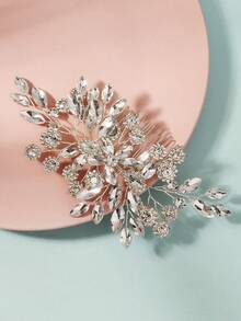1件水晶新娘婚礼发梳银色水钻花朵新娘发饰仿珍珠婚礼发饰女士情人节配饰