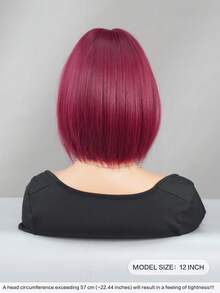 NICKY WALL Tóc giả ngắn thẳng 12 inch thanh lịch dành cho nữ, kiểu tóc bob màu đỏ tía có mái, chất liệu sợi tổng hợp dày dặn, mềm mại, chịu nhiệt, thích hợp sử dụng hàng ngày và dự tiệc. - Màu Đỏ Sâu - Xem 3