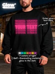 Glow In The Dark ,Customized Personalized Men's Plus Size Glow-In-The-Dark Round-Neck Sweatshirt. Multiple Text Options Available. Simply Upload Your Image To Get It. A Fashionable Endy Choice. - Black - View 5