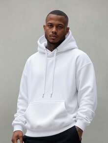 Men's And Women's Plain Kangaroo Sweatshirt Cold Weather Blouse Cotton Lined Warm Tracksuit Coat With Pocket And Hood New Release 3 Cables Winter Cold Season - 白色 - 查看 1
