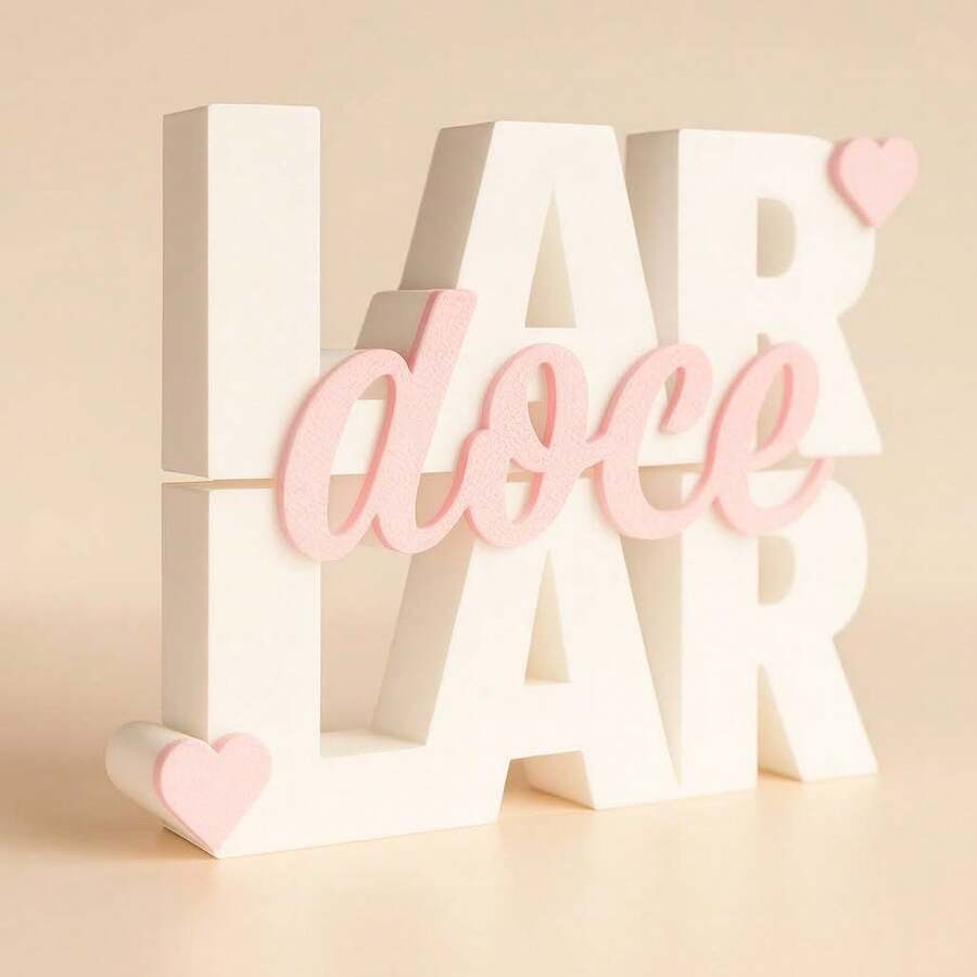 Letreiro Decorativo Lar Doce Lar Moderno para Sala Quarto Escritório Ideal para Decoração de Casa e Presente Criativo - Rosa Bebê - Visão 1