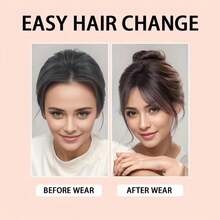 Other Hair Accessories: 1 Piece Elegant Straight Synthetic Fiber Bangs Wig - Heat Resistant Adjustable Net Cap, Natural Daily Style Smooth Straight Hair - màu đen - Xem 3