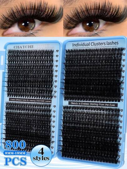 800/621PCS D Curl Natural Look 10D+20D+30D+40D/30D+40D+5D+60D/50D+60D+80D+100D/120D+150D Mix Dense Black Eyelashes For Beginner, High Capacity Eyelashes Book, Artificial Manga Classic False Segment Lases, Long Lasting For Eye Makeup Cluster Lashes For Daily Wear, Party, Wedding, Christmas,Music Festival
