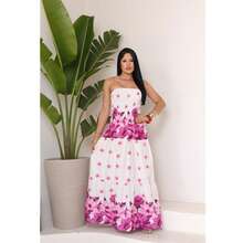 July Tropical Strapless Dress In Various Prints, 2025 Collection - Rose Flower - View 6