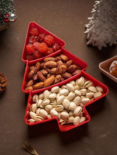 Christmas Tree Fruit Plate, Compartment Household Fruit Plate, High-End Plastic Snack Candy Dried Fruit Plate