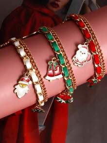1pc Elegant Christmas Santa Claus Bell Snowman Pendant Bracelet For Women, European & American Christmas Bracelet