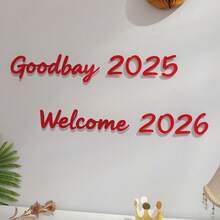 HELLO 2026 HAPPY NEW YEAR Simple Letter Wall Sticker Party Background Wall Decor - Red - View 8