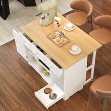 Kitchen Trolley, Mobile Serving Cart, Kitchen Island With Drawer, Kitchen Cabinet With Pet Bowl/Pet Dining Area, 120*70*90cm, White - White - View 4