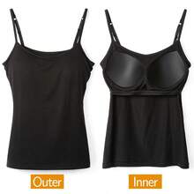 Womens Modal Built-In Bra Padded Camisole Yoga Workout Tank Tops Adjustable Straps Soft Basic Cami Undershirt - Black - View 9