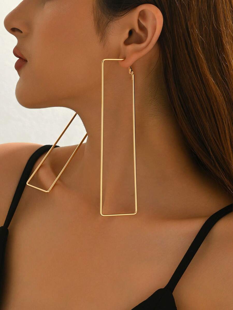 1 Cặp khuyên tai kẹp hình vuông tối giản thời trang sáng tạo - Vàng - Xem 1