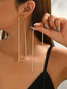 1 Cặp khuyên tai kẹp hình vuông tối giản thời trang sáng tạo - Vàng - Xem 2