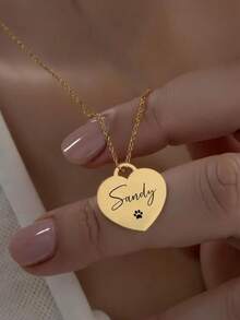 Customized Jewelry Ladies' Stainless Steel Necklace, Ladies' Stainless Steel Jewelry Heart-Shaped Name Necklace, Personalized Name Necklace, Customized Name Jewelry Personalized Gift, Engraved Heart-Shaped Necklace, Custom Name And Date Necklace, Any Text, Gift For Her, Birthday, Anniversary - Multicolor - View 6