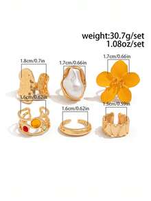6 Stücke/Set Flüssige Lava Blumen Offener Ring Set, Barock Kunstperle Eingelegt (Für den täglichen Gebrauch von Frauen)