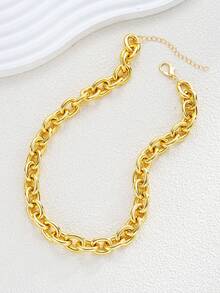 2pcs Vintage Fashionable Exaggerated Hip-Hop Style Metal Hollow Geometric Chain Necklace & Bracelet 2-In-1 Gold Jewelry Set, Minimalist Punk Street Style Layered Choker Necklace, Suitable For Parties, Dates, Holidays, Gifts