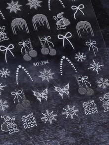 3 PIEZAS Pegatinas de uñas con brillo plateado festivo y navideño, diseños brillantes de Papá Noel, árbol de Navidad, ciervos, bolas, copos de nieve, estrellas y lazos para manicura, suministros de uñas autoadhesivos para decoración de uñas de invierno y Año Nuevo