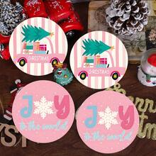 4pcs/8pcs Pink Christmas Theme Coasters, Christmas Pattern Absorbent Pads Coffee Mats Drink Coasters, Kitchen Table Room Bar Decor Holiday Gift - Multicolor - View 5