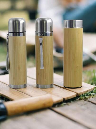 Bamboo Shell Stainless Steel Double-Layer Vacuum Insulated Tumbler, Bamboo Shell Insulated Water Bottle, Portable With Handle, Bamboo Shell Insulated Mug