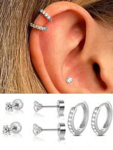 DAILI Gold Earring Sets For Women Multiple Piercing Titanium Stainess Steel Stud Earrings For Sensitive Ears Dot Ball Opal Cubic Zirconia, 20 Gauge, Stud And Hoop Earrings Set Titanium Earrings With Flat Back For Women 3-8 Psirs