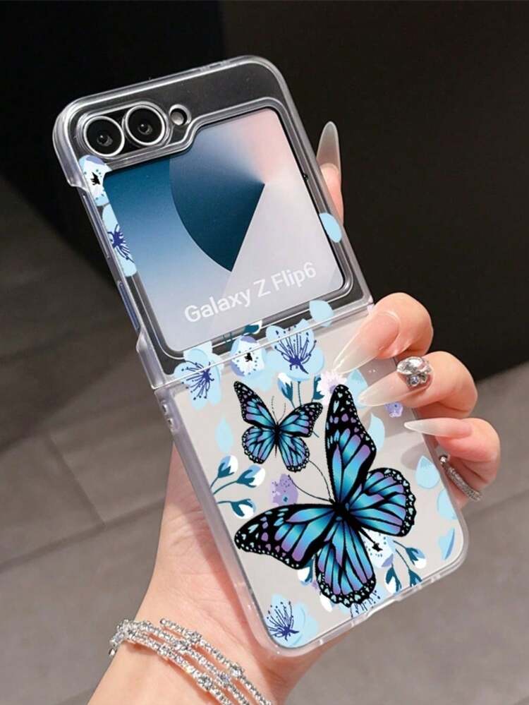 1pc Fashionable And Simple Frosted PC Material Cute Butterfly Element Folding Phone Case, Can Protect And Prevent Falling: SamsungGalaxy Zflip 3/Zflip 4/Zflip 5/Zflip 6/Zflip 7/ Razr 50 Ultra/ Razr 60 Ultra/ Razr 60/ Razr 50/XiaomiMIX Flip/Galaxy Z Flip7 FE - Clear - View 6