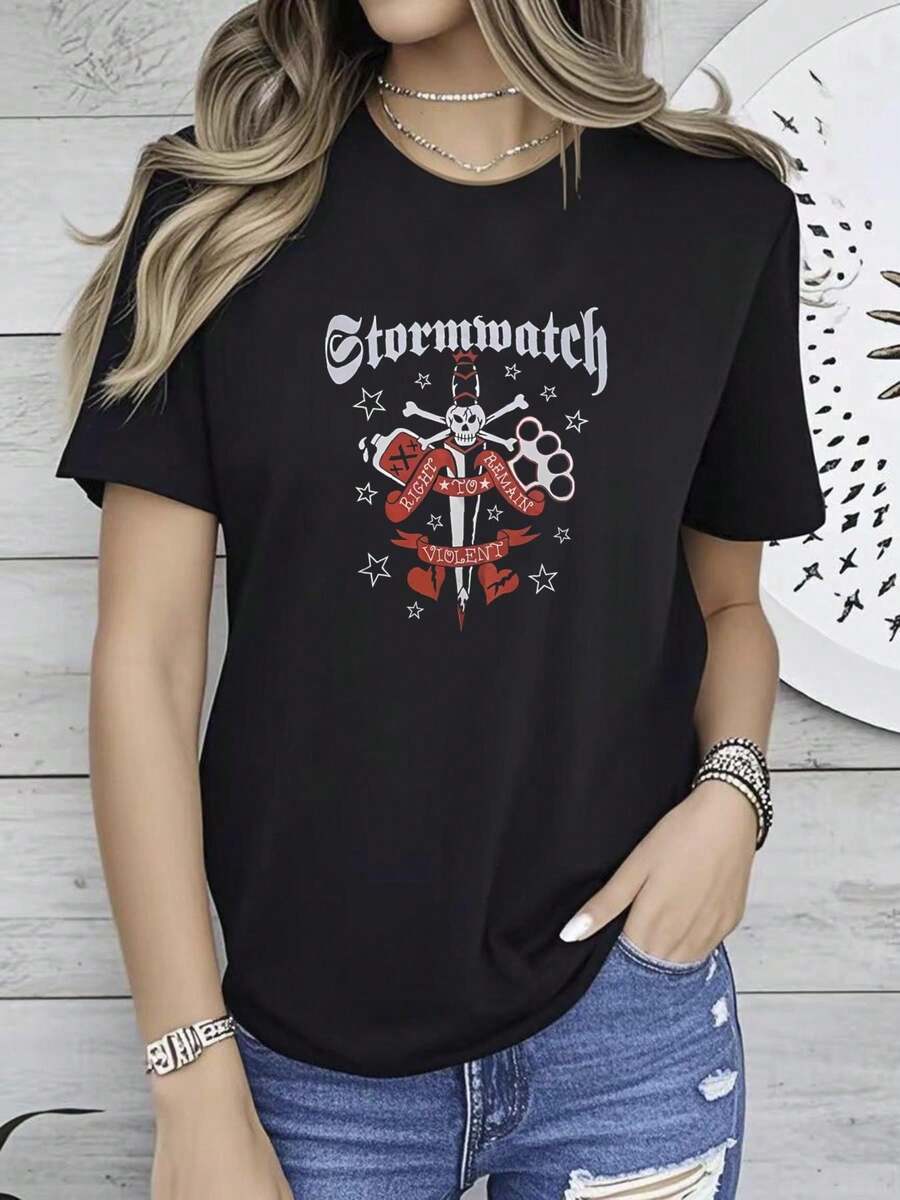180g pure Cotton STORMWATCH Right To Remain ViolenT T Shirt Skinhead Oi Moral Outrage Combat Ready Soft Unisex Casual streetwear fashion Stretched T-Shirt For Women Casual women Women Top Graphic Tees graphic Top For Everyday Wear Breathable Slightly female - Negro - Ver 1