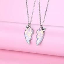 2 piezas/set Mejor amigo Colgante de collar con corazón partido para BFFs y parejas, accesorios de joyería para fiesta, regalo de para siempre, accesorios de joyería para fiesta, collar popular de geometría ajustable para parejas - Unitalla - Ver 5