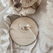 Personalized Wooden Wedding Ring Holder, Customized Name Ring Dish, Wooden Ring Tray, Round Ring Holder, Ring Dish, Customized Name Ring Holder, Floral Customized Ring Holder, Country Customized Ring Holder, Ring Holder, Wedding Ring Tray - Multicolor - View 6
