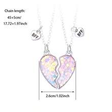 2 piezas/set Mejor amigo Colgante de collar con corazón partido para BFFs y parejas, accesorios de joyería para fiesta, regalo de para siempre, accesorios de joyería para fiesta, collar popular de geometría ajustable para parejas - Unitalla - Ver 3